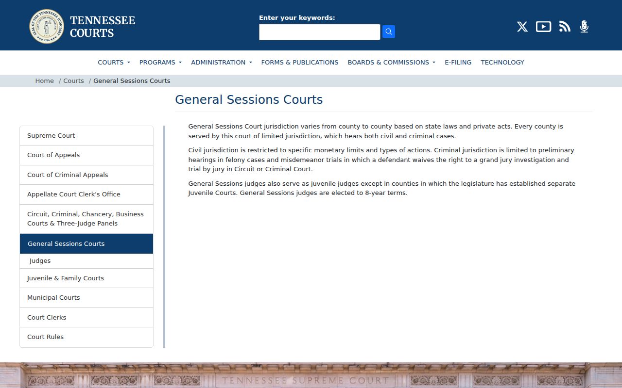 Gibson County criminal court case access through Tennessee General Sessions Courts