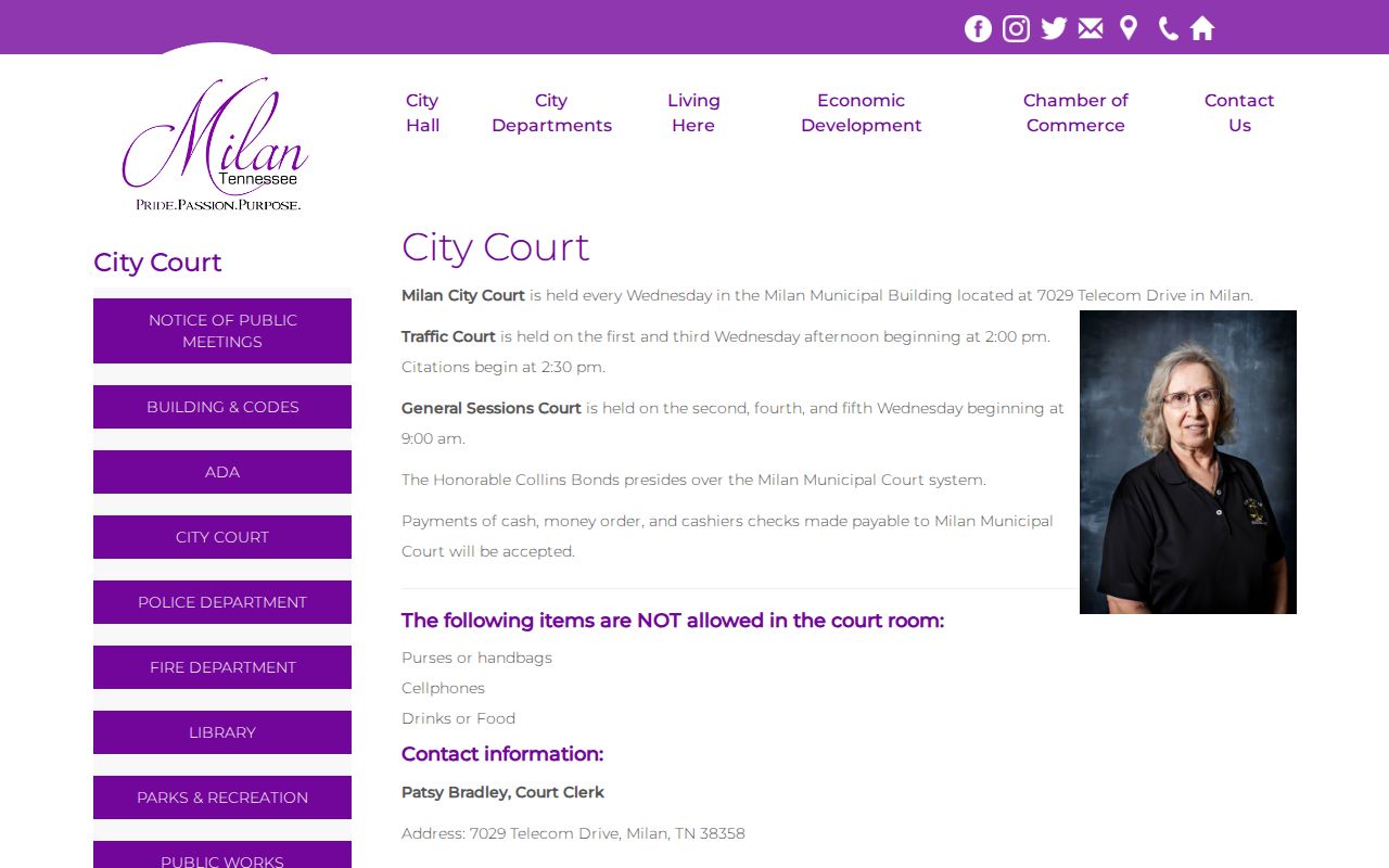 Official Milan Court schedule and contact information page