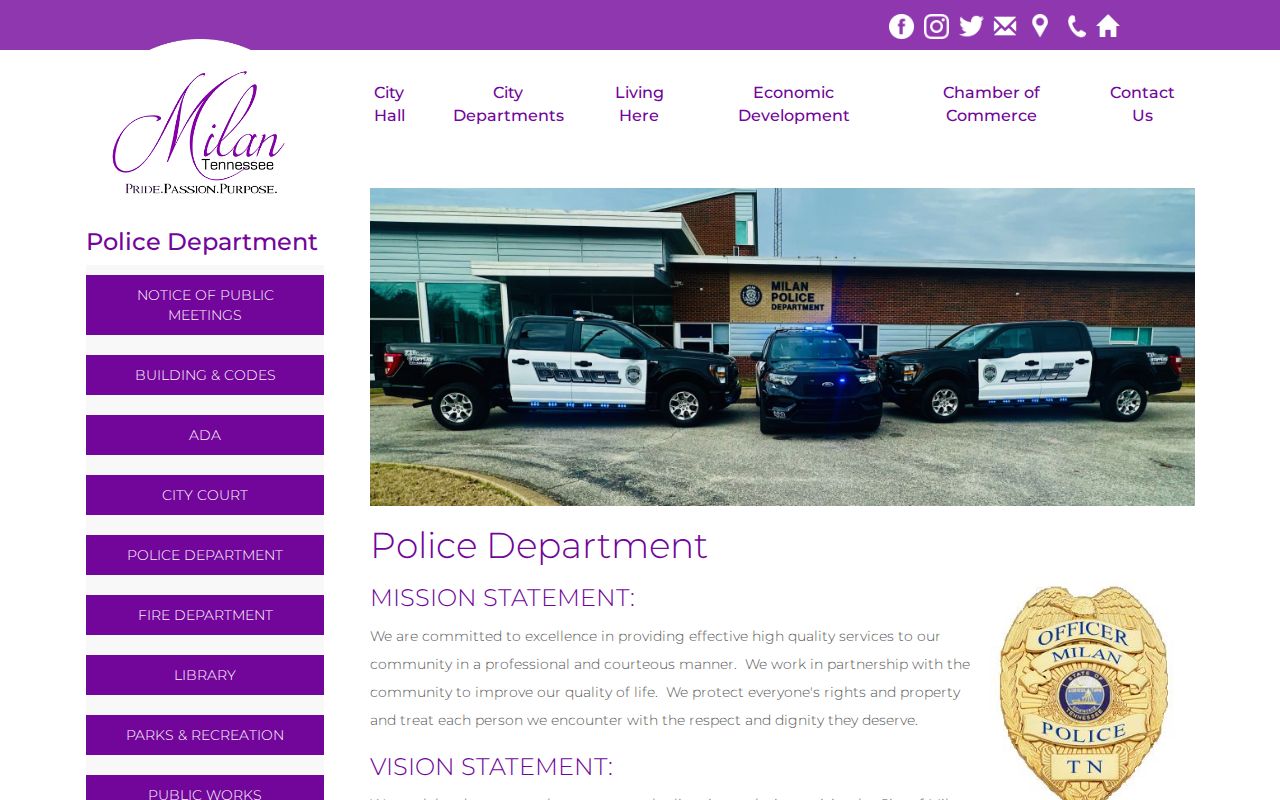 Official Milan Police Department records and contact page