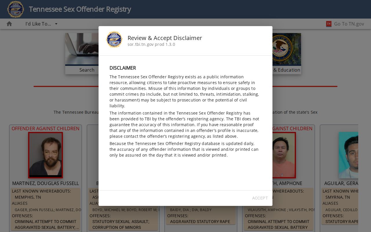 Gibson County sex offender check in the Tennessee registry