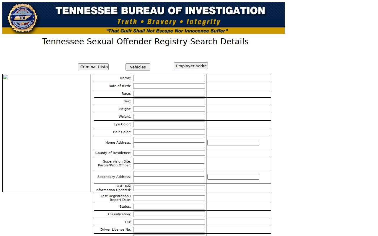 Gibson County sex offender registry profile field details